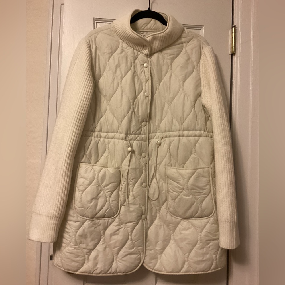 Rachael Zoe Ivory Quilted Coat with Sweater Sleeves